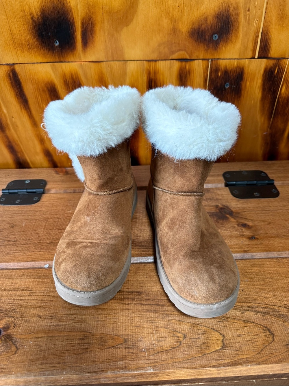 SO Suede Faux Fur Cuff Ankle Boots - Brown & White